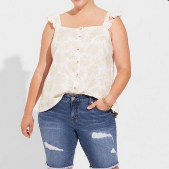 Torrid Double Gauze Ruffle Button Front Tank Top Daisy Daydream BNWT 3 - Picture 4 of 6